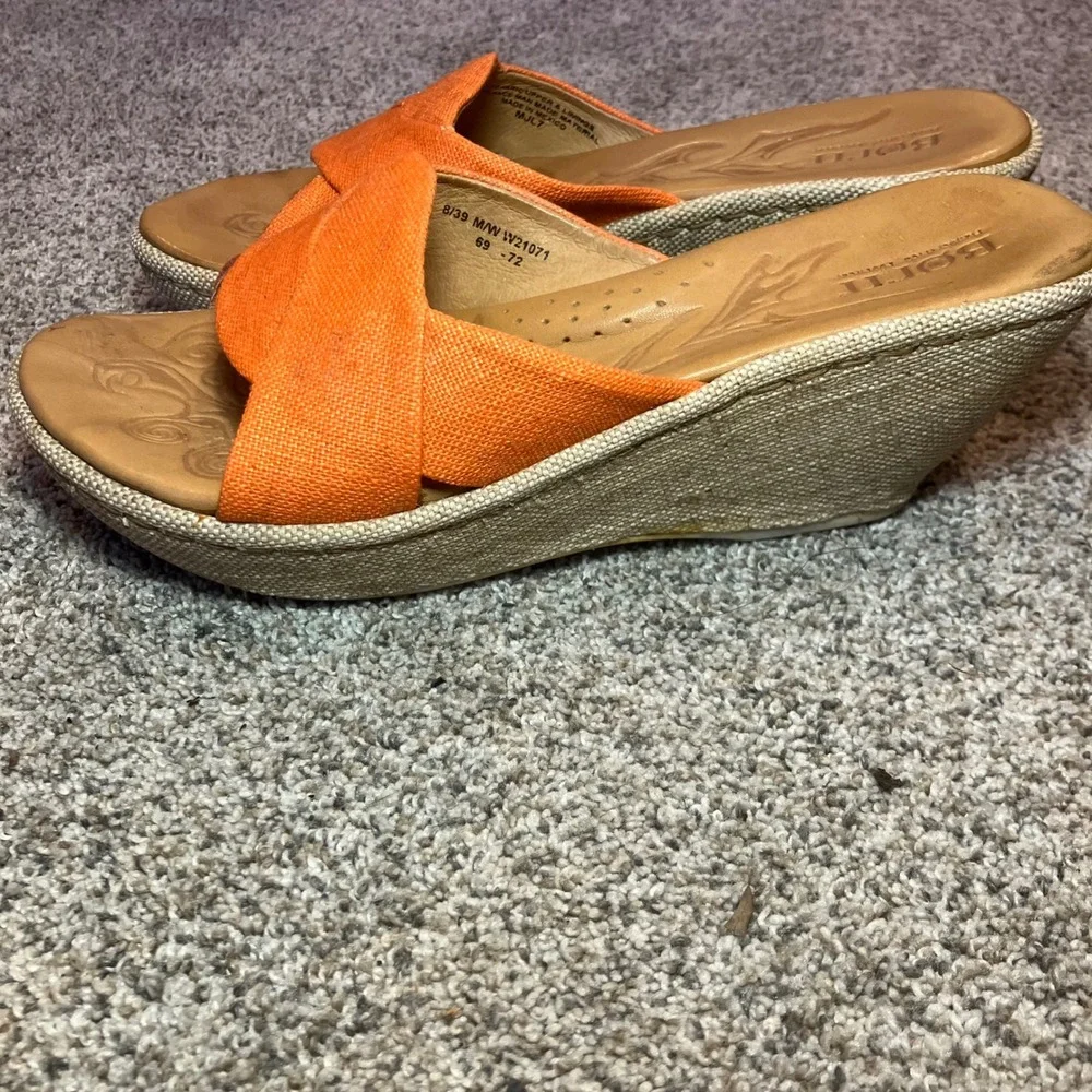 Born‎ Womens W21071 Orange Fabric Crisscross Wedge Sandals Size 8/39 Handcrafted